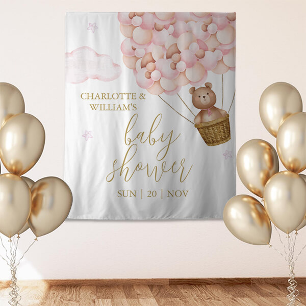 Its A Girl Teddy Bear Round Pink Baby Shower Backdrop