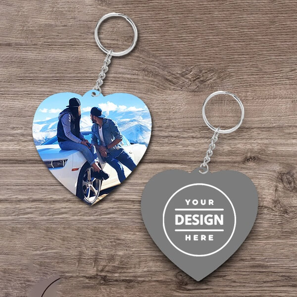 Side Heart Customized Photo Printed Wooden Keychain Online