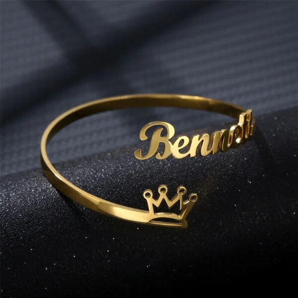 Name with Crown Customized Unisex Name Bracelet for Men Women