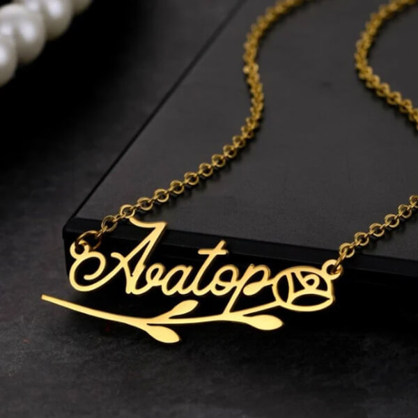 Rose Design Customized Name Necklace Pendants