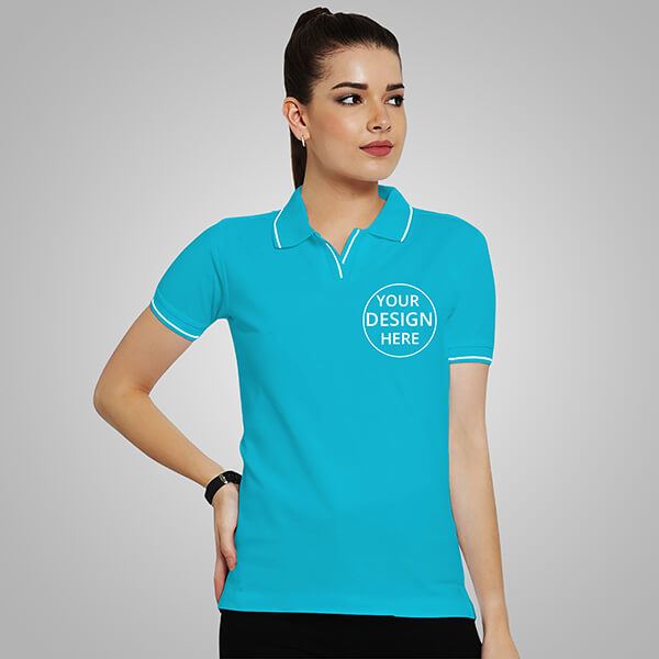 Buy Turquoise Green Half Sleeves Women's Polo Collar Cotton T