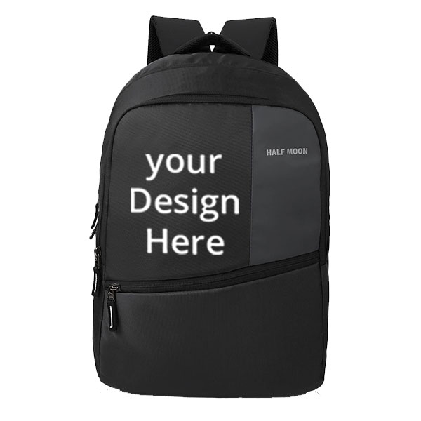 Black Customized Half Moon Bag with Small Pockets Laptop Compartment  Unisex School Bag