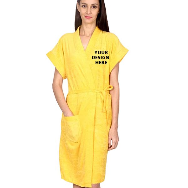 Buy Yellow Customized 100% Cotton Towel Terry Solid Bath Gown For ...