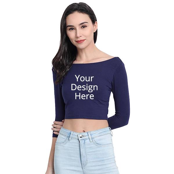 Women's Blue Self Design Shoulder Strap Fitted Crop Top