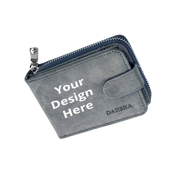 Grey Customized 11 Slot PU Leather Credit/Debit Cards Zipper Holder Wallet  Coin Purse with ID Window for Men Women (12 x x cm)